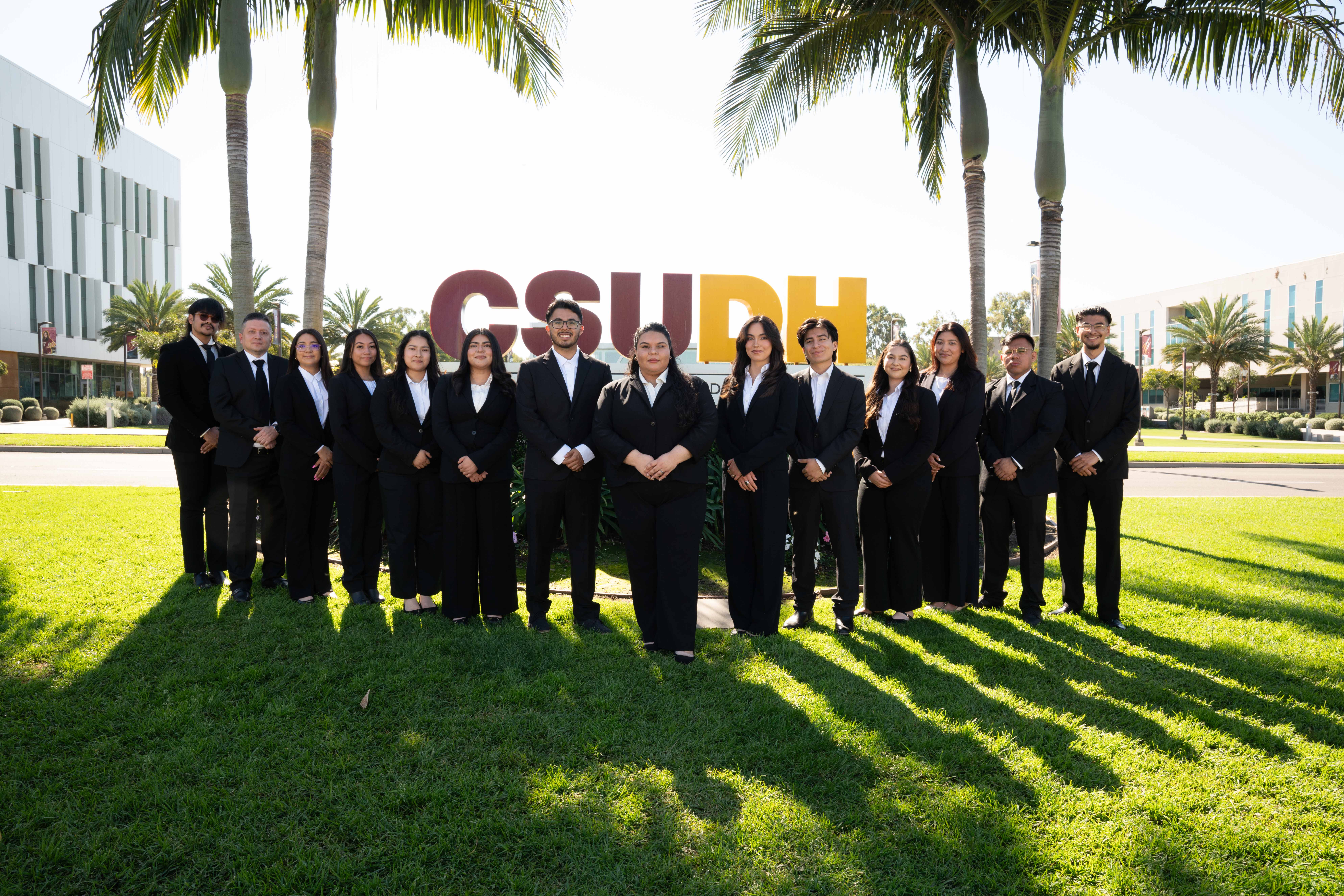 LSBA executive board standing in front of the CSUDH sign at California State University, Dominguez Hills.